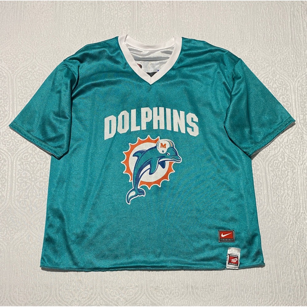 Nike Miami Dolphins NFL Flag Football‎ Jersey Reversible Aqua White Mens XL Y2K